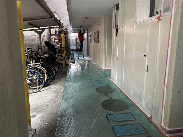 取手市大規模床ノンスリップ養生