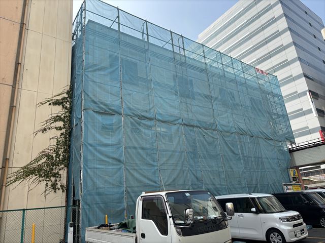 水戸市南町外壁塗装足場