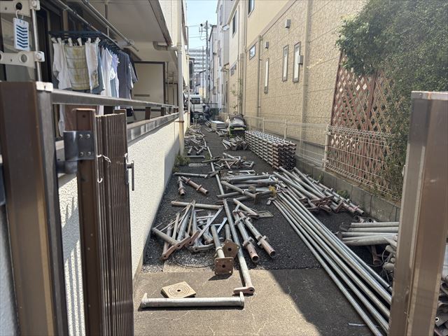 取手アパート外壁塗装足場