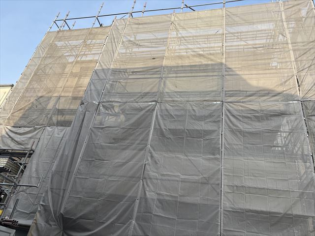 取手アパート外壁塗装足場