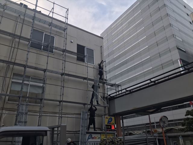 水戸市南町外壁塗装足場