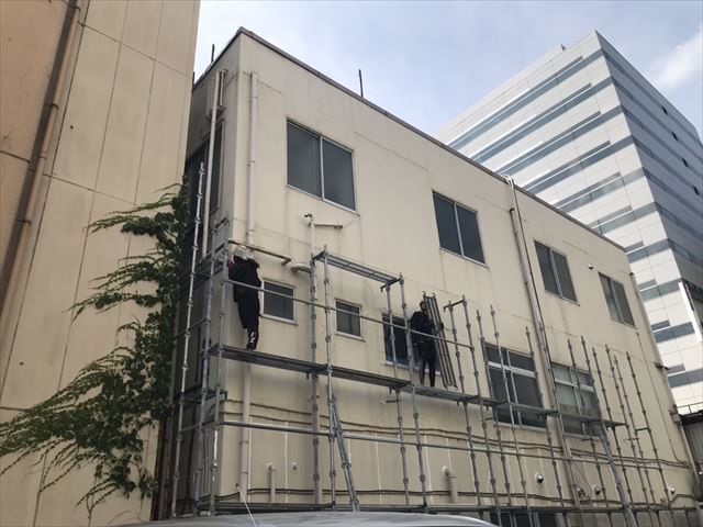 水戸市南町外壁塗装足場