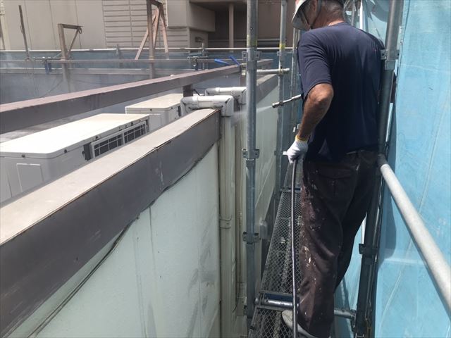 水戸市内 狭小ビル 洗浄・散水試験