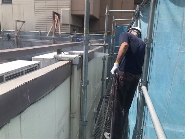 水戸市内 狭小ビル 洗浄・散水試験